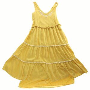 Joie Revolve Tiered Summer Dress Embroidery Size Women US 2 • Gold/Yellow/White